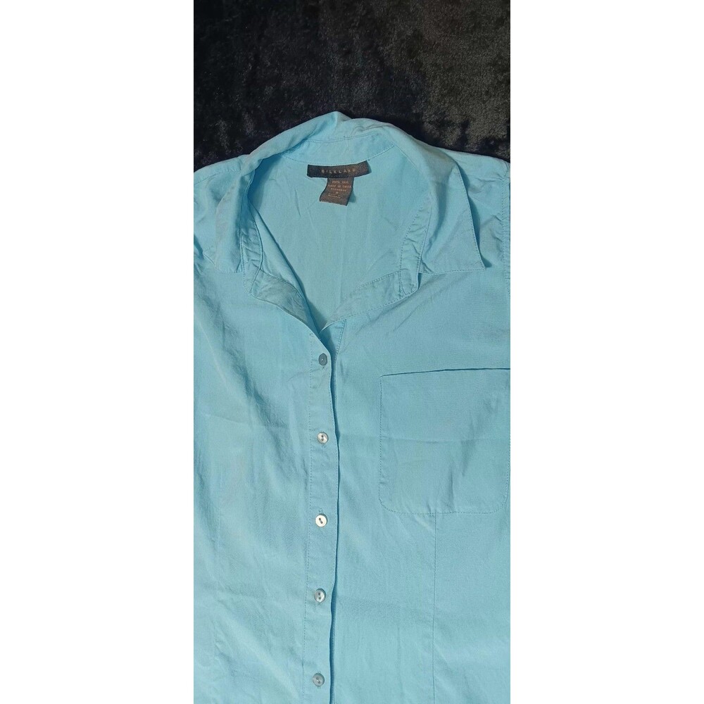 Silkland 100% Silk Sleeveless Button Blouse S Aqua Blue Quiet Luxury Old Money - Picture 4 of 11